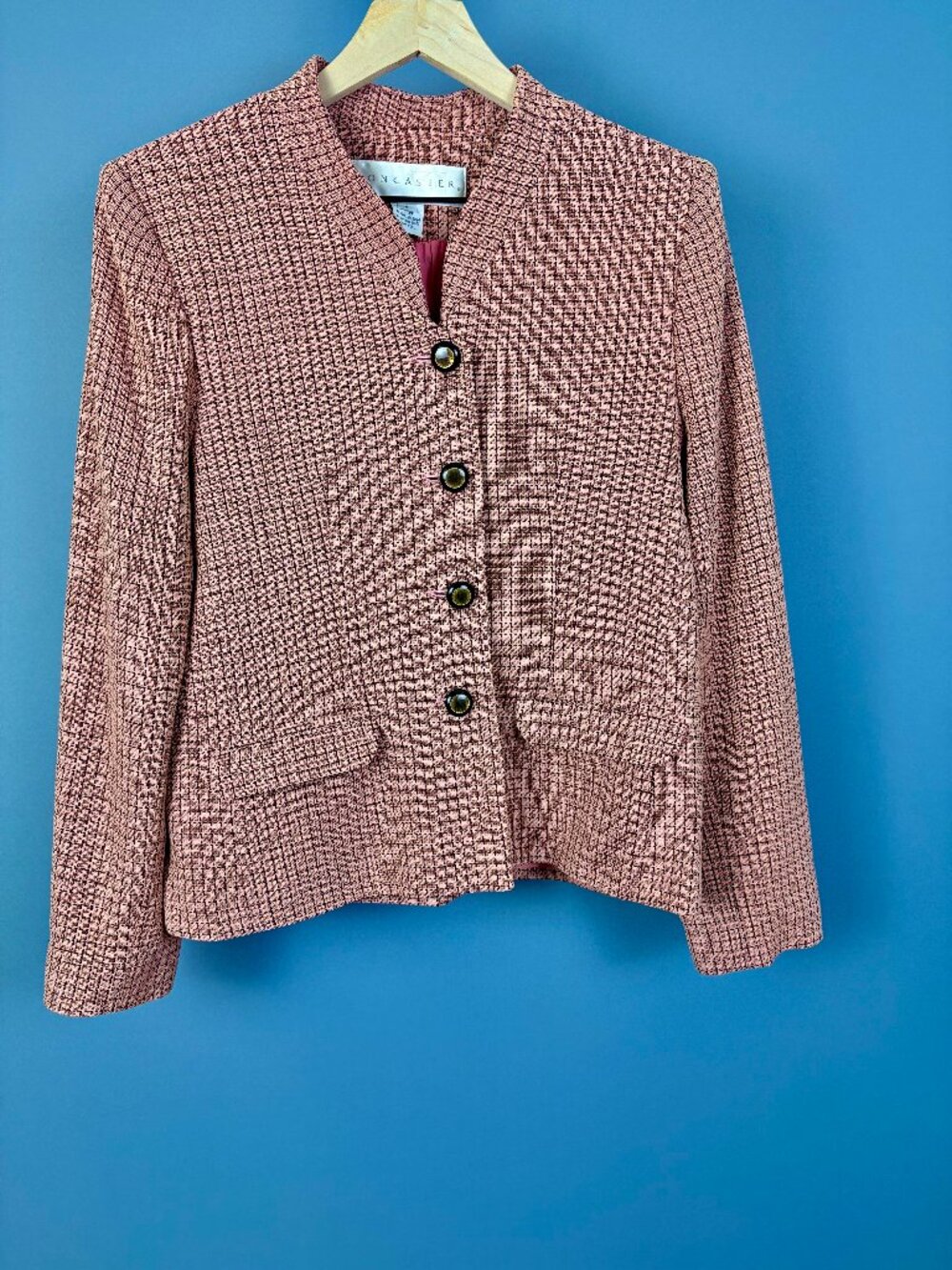 Vintage Doncaster Pink Tweed 100% Wool Blazer Jacket Size 6 Made USA
